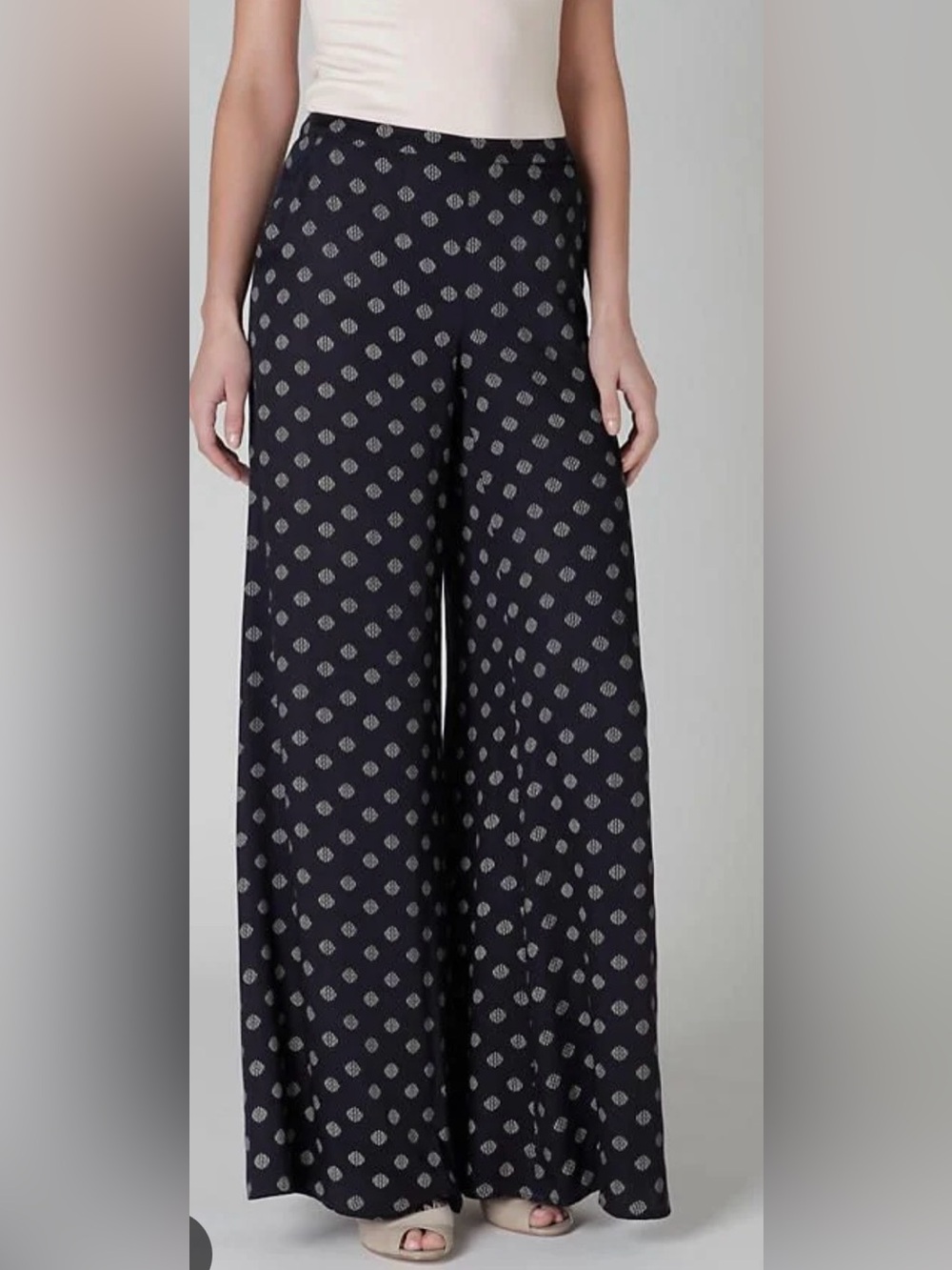 Anthropologie Black Wide-Leg Pants with Light Gray Dot Print
